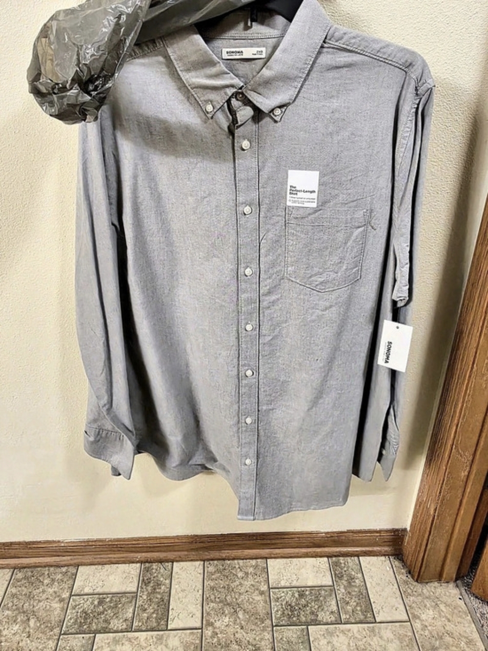 Mens Sonoma Perfect-Length Shirt Cotton Button Down Shirt in Gray Size 2XB NWT